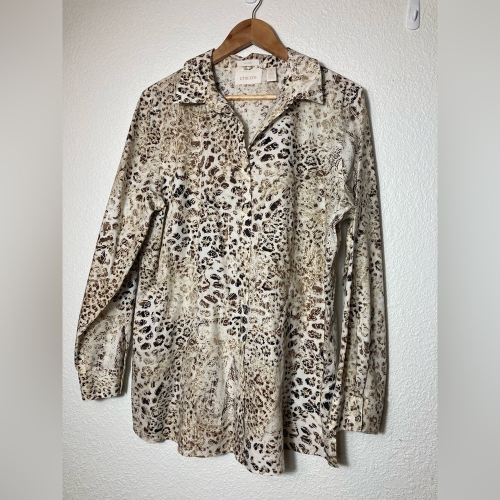 Chicos No-iron button down shirt blouse long sleeve size 3 100% cotton